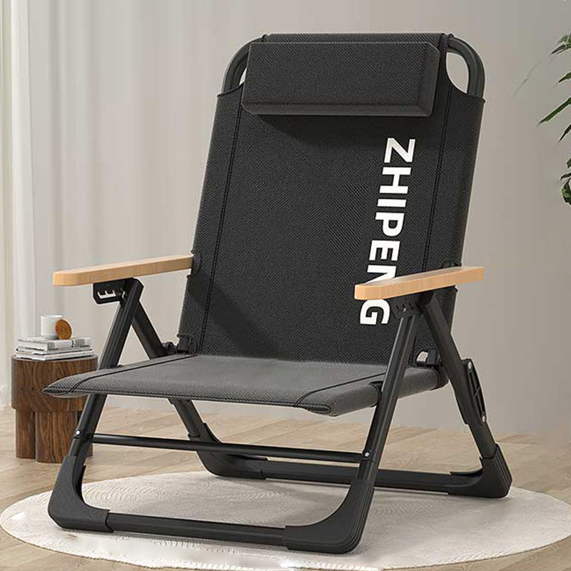 Silla de Camping Plegable con Respaldo de Madera y Reposabrazos de Madera, Tela Oxford Cuadrada de Simplicidad Contemporánea, Estructura de Acero al Carbono para Patio Exterior 