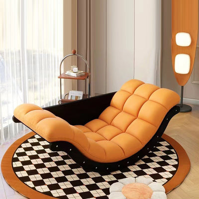 Reclinable de madera tapizado en tela curva nórdica contemporánea para sala de estar 