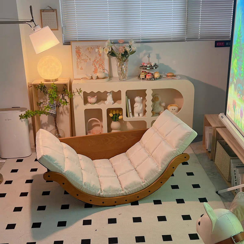 Reclinable de madera tapizado en tela curva nórdica contemporánea para sala de estar 
