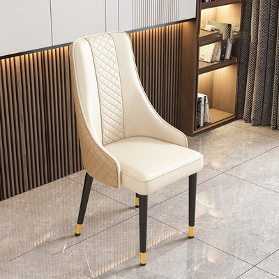 Chaise de Salle à Manger Moderne en Cuir Luxueux Courbé avec Dossier en Acier au Carbone 