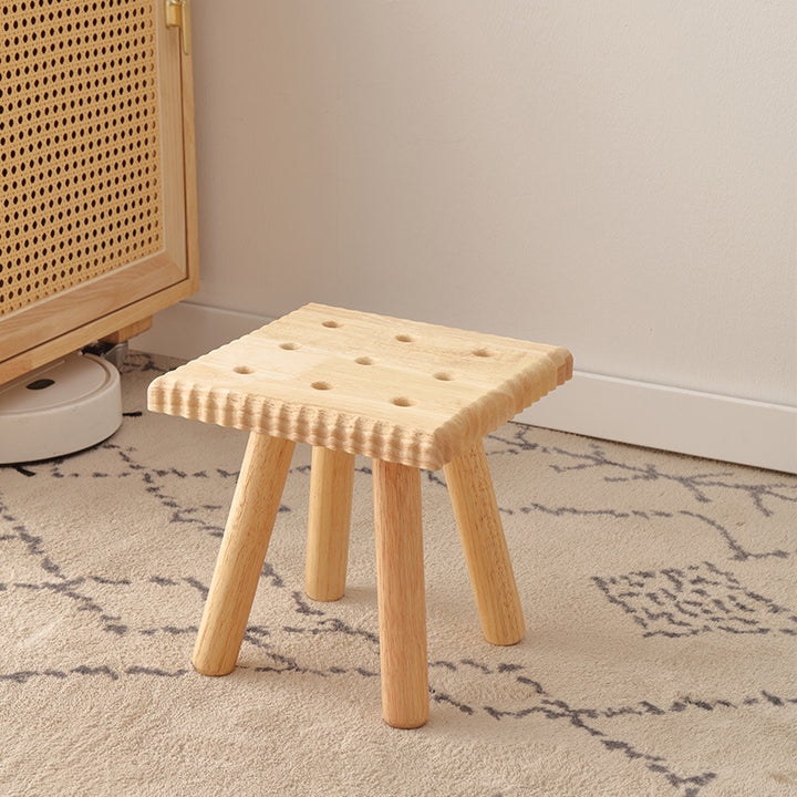 Contemporary Creative Biscuit Rubberwood Round Kids Low Stool For Living Room