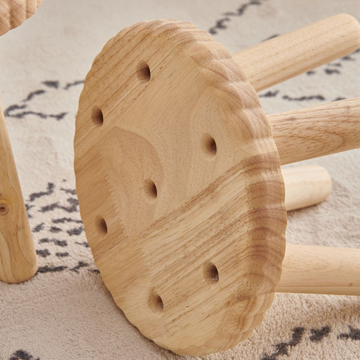 Contemporary Creative Biscuit Solid Wood Round Low Stool For Living Room