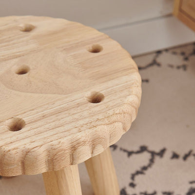 Contemporary Creative Biscuit Solid Wood Round Low Stool For Living Room