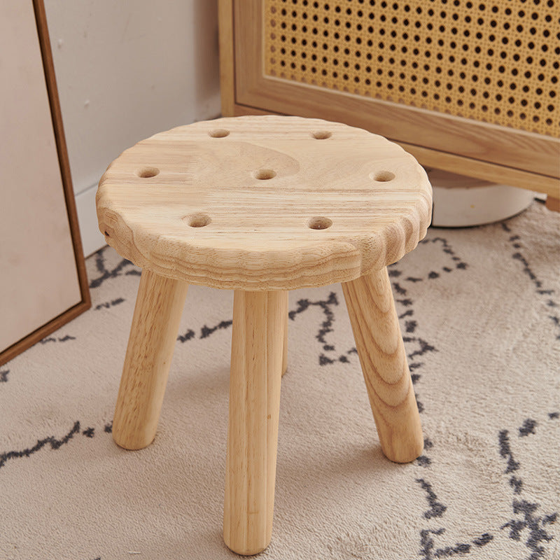 Contemporary Creative Biscuit Solid Wood Round Low Stool For Living Room