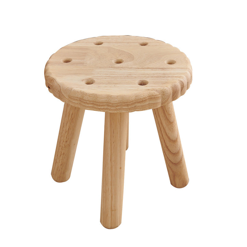 Contemporary Creative Biscuit Solid Wood Round Low Stool For Living Room