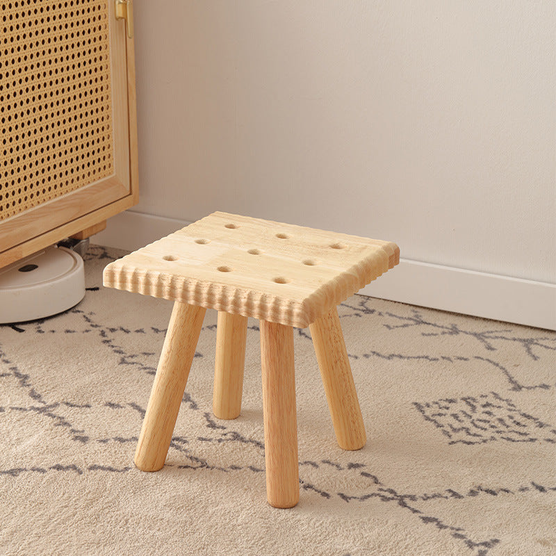 Contemporary Creative Biscuit Solid Wood Round Low Stool For Living Room