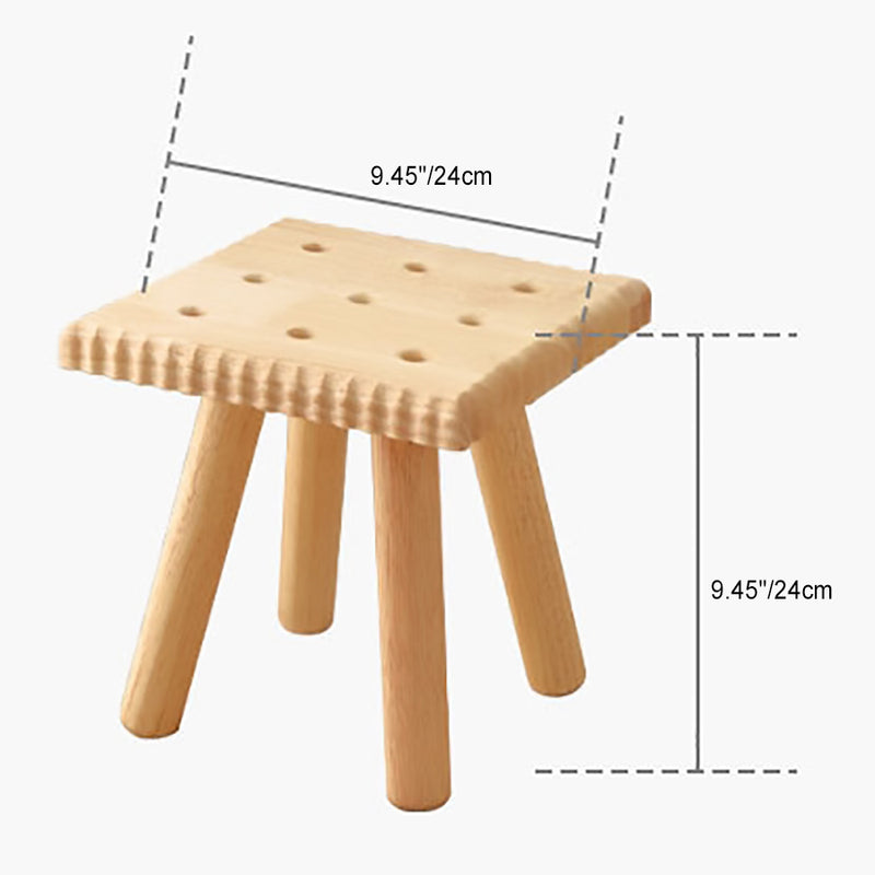 Contemporary Creative Biscuit Solid Wood Round Low Stool For Living Room