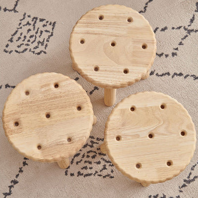 Contemporary Creative Biscuit Solid Wood Round Low Stool For Living Room