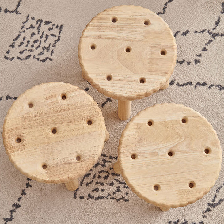 Contemporary Creative Biscuit Solid Wood Round Low Stool For Living Room