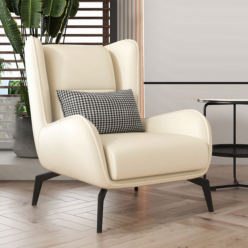Contemporary Scandinavian Nappa Leather Upholstered Accent Chair Wingback Flared Arm For Living Room