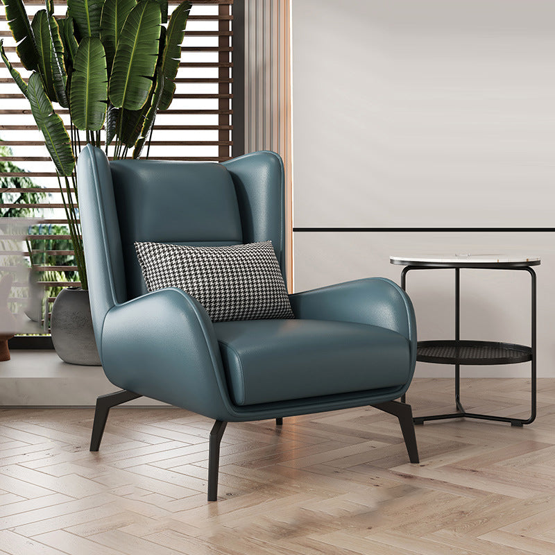 Contemporary Scandinavian Nappa Leather Upholstered Accent Chair Wingback Flared Arm For Living Room