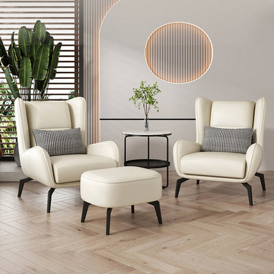Contemporary Scandinavian Nappa Leather Upholstered Accent Chair Wingback Flared Arm For Living Room