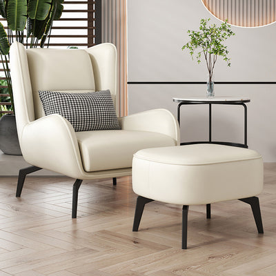 Contemporary Scandinavian Nappa Leather Upholstered Accent Chair Wingback Flared Arm For Living Room