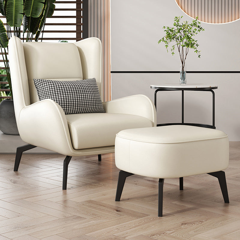 Contemporary Scandinavian Nappa Leather Upholstered Accent Chair Wingback Flared Arm For Living Room