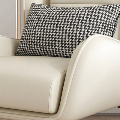 Contemporary Scandinavian Nappa Leather Upholstered Accent Chair Wingback Flared Arm For Living Room
