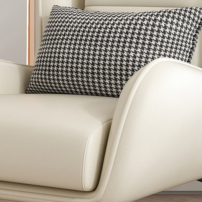 Contemporary Scandinavian Nappa Leather Upholstered Accent Chair Wingback Flared Arm For Living Room