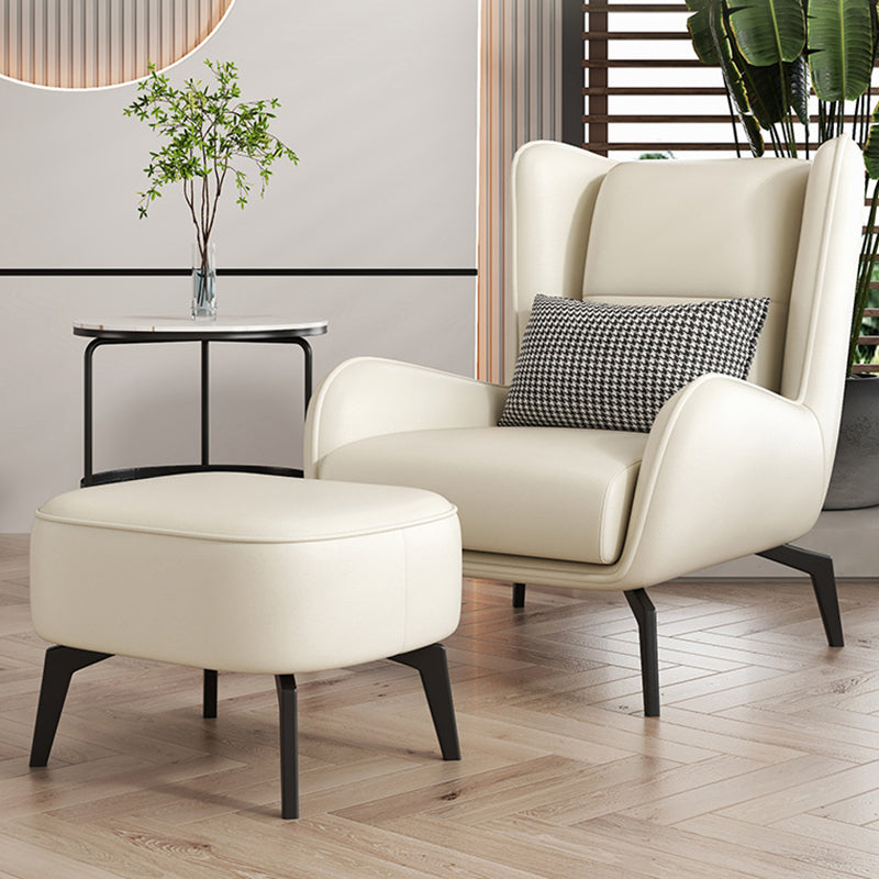 Contemporary Scandinavian Nappa Leather Upholstered Accent Chair Wingback Flared Arm For Living Room