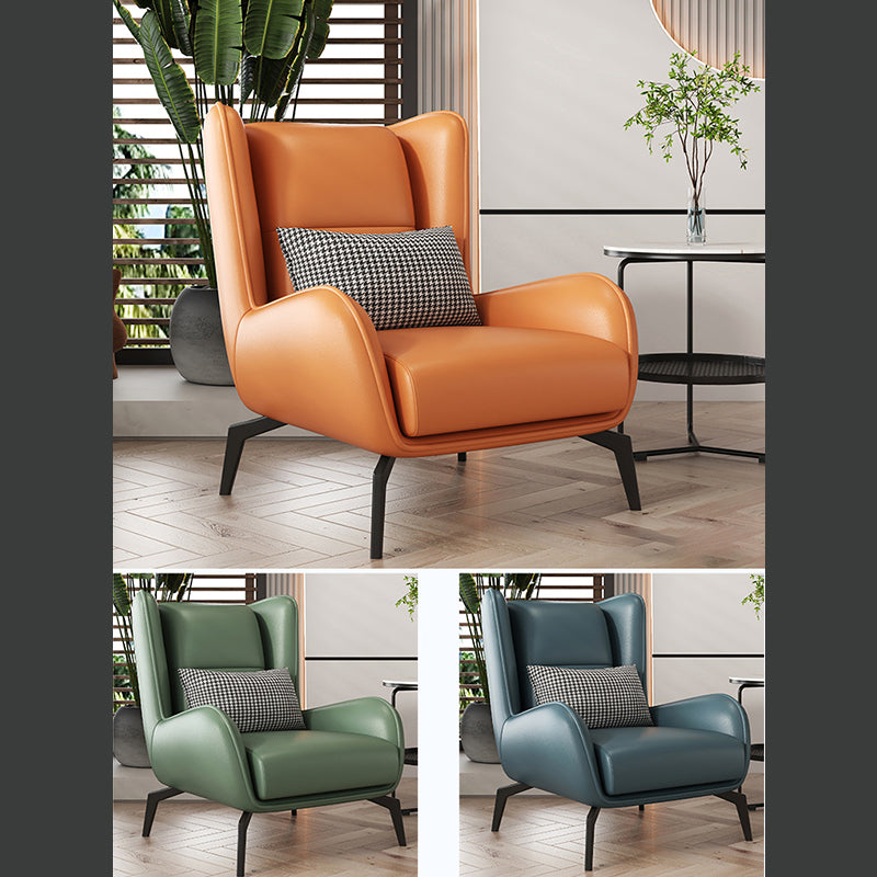 Contemporary Scandinavian Nappa Leather Upholstered Accent Chair Wingback Flared Arm For Living Room