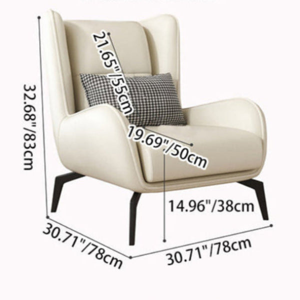 Contemporary Scandinavian Nappa Leather Upholstered Accent Chair Wingback Flared Arm For Living Room