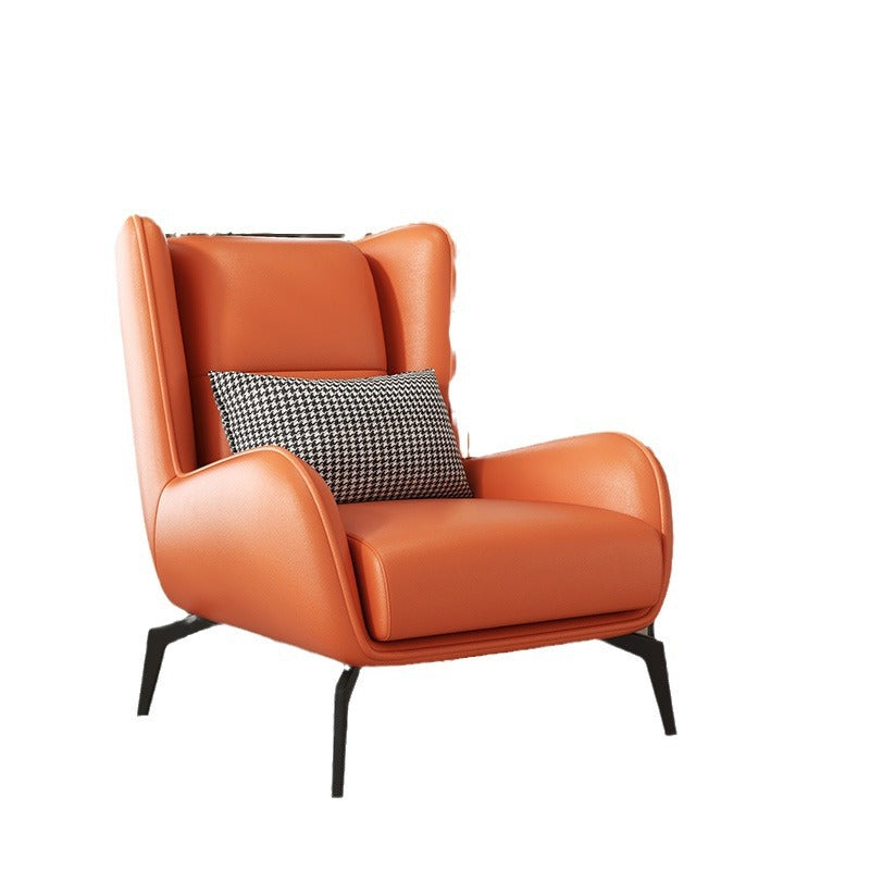 Contemporary Scandinavian Nappa Leather Upholstered Accent Chair Wingback Flared Arm For Living Room