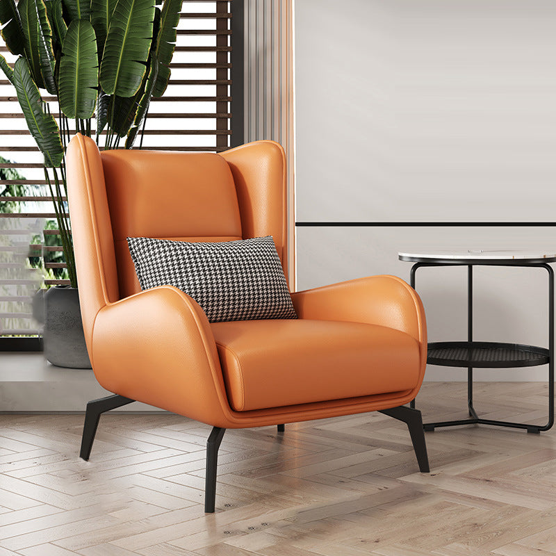Contemporary Scandinavian Nappa Leather Upholstered Accent Chair Wingback Flared Arm For Living Room