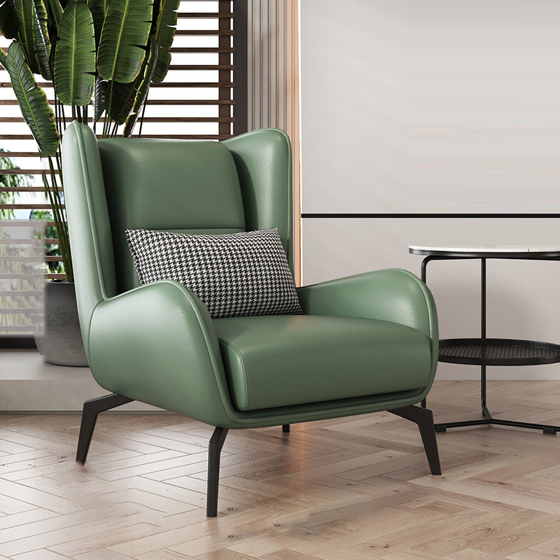 Contemporary Scandinavian Nappa Leather Upholstered Accent Chair Wingback Flared Arm For Living Room