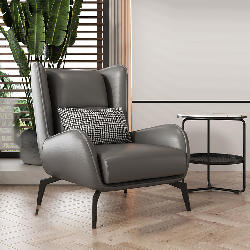 Contemporary Scandinavian Nappa Leather Upholstered Accent Chair Wingback Flared Arm For Living Room