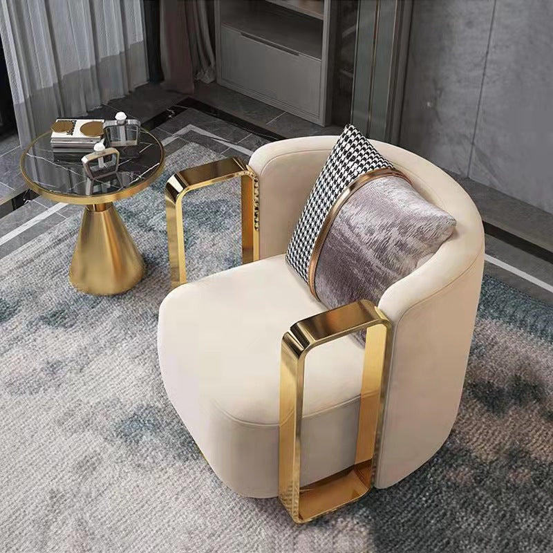 Contemporary Scandinavian Round Nappa Leather Swivel Accent Chair Backrest For Living Room