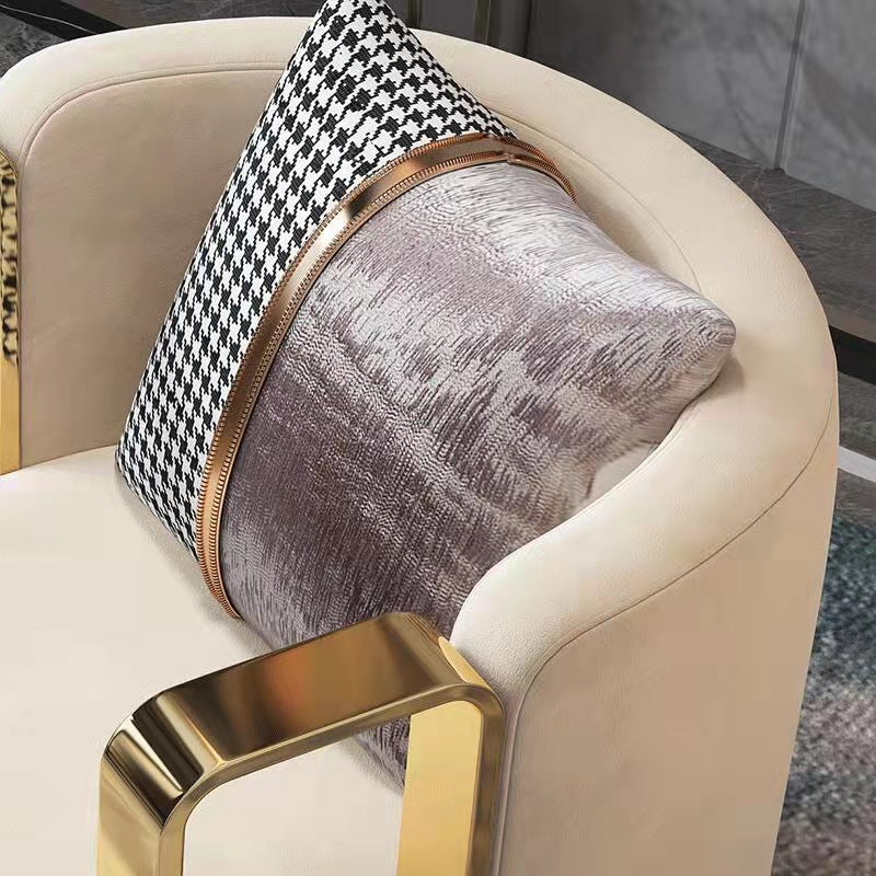 Contemporary Scandinavian Round Nappa Leather Swivel Accent Chair Backrest For Living Room