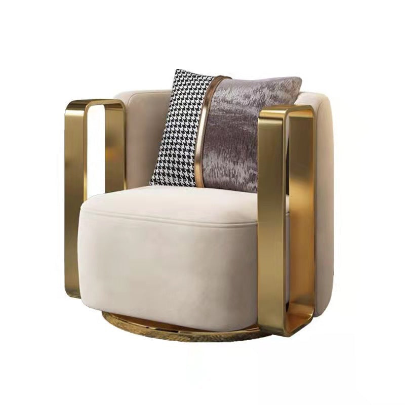 Contemporary Scandinavian Round Nappa Leather Swivel Accent Chair Backrest For Living Room