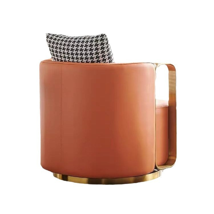 Contemporary Scandinavian Round Nappa Leather Swivel Accent Chair Backrest For Living Room