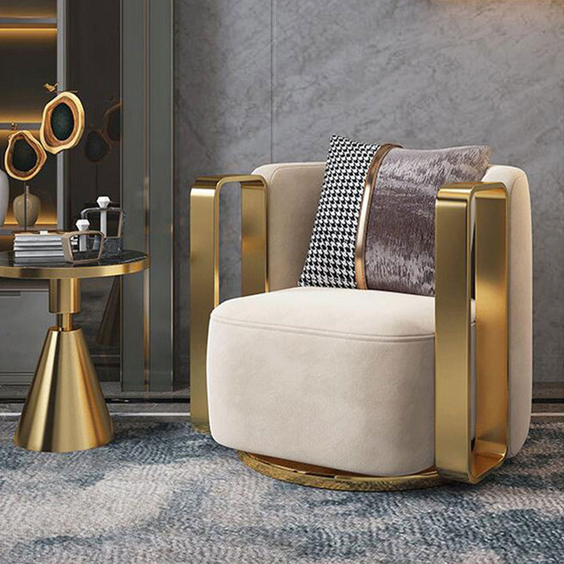 Contemporary Scandinavian Round Nappa Leather Swivel Accent Chair Backrest For Living Room