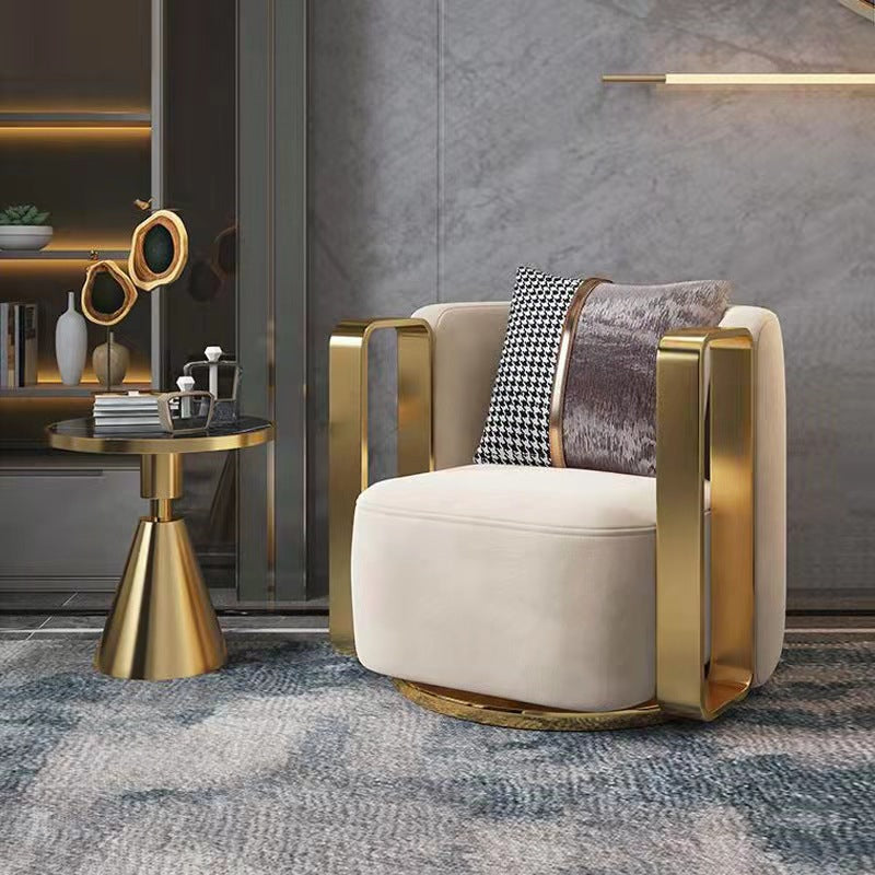 Contemporary Scandinavian Round Nappa Leather Swivel Accent Chair Backrest For Living Room