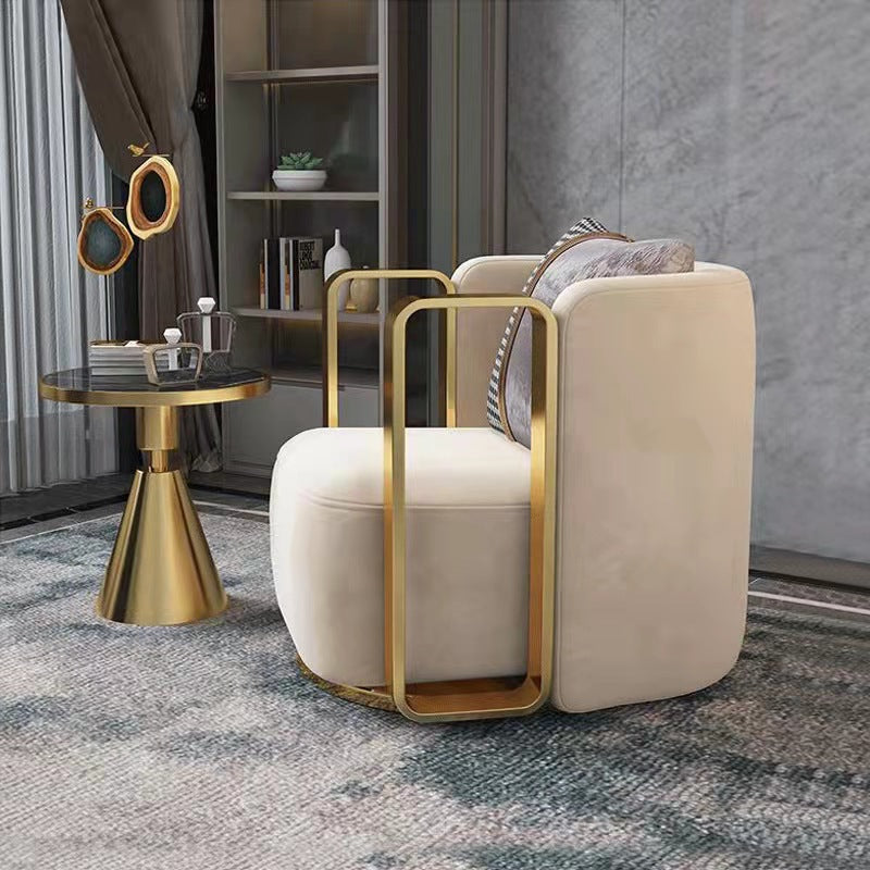 Contemporary Scandinavian Round Nappa Leather Swivel Accent Chair Backrest For Living Room