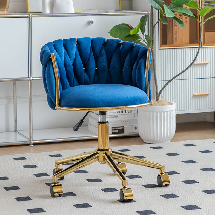 Contemporary Luxury Round Velvet Fabric Adjustable Height Vanity Stool Tufted Backrest For Bedroom