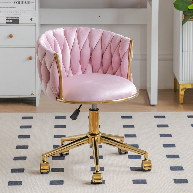 Contemporary Luxury Round Velvet Fabric Adjustable Height Vanity Stool Tufted Backrest For Bedroom