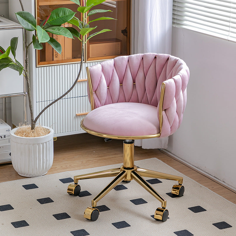 Contemporary Luxury Round Velvet Fabric Adjustable Height Vanity Stool Tufted Backrest For Bedroom