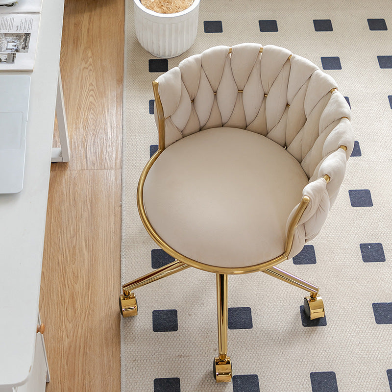Contemporary Luxury Round Velvet Fabric Adjustable Height Vanity Stool Tufted Backrest For Bedroom