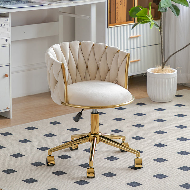 Contemporary Luxury Round Velvet Fabric Adjustable Height Vanity Stool Tufted Backrest For Bedroom