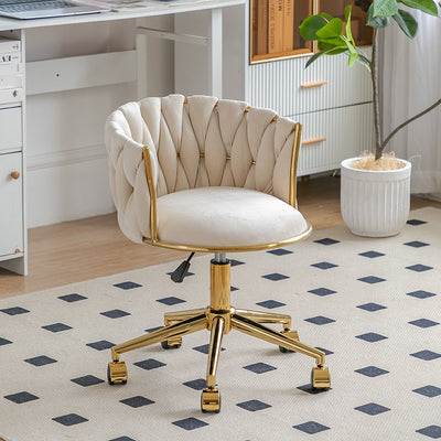 Contemporary Luxury Round Velvet Adjustable Height Vanity Stool Tufted Backrest For Bedroom