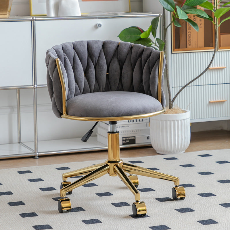 Contemporary Luxury Round Velvet Adjustable Height Vanity Stool Tufted Backrest For Bedroom