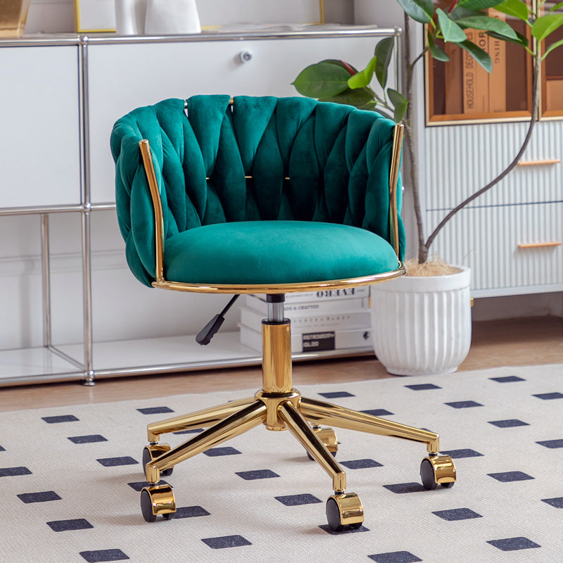 Contemporary Luxury Round Velvet Fabric Adjustable Height Vanity Stool Tufted Backrest For Bedroom