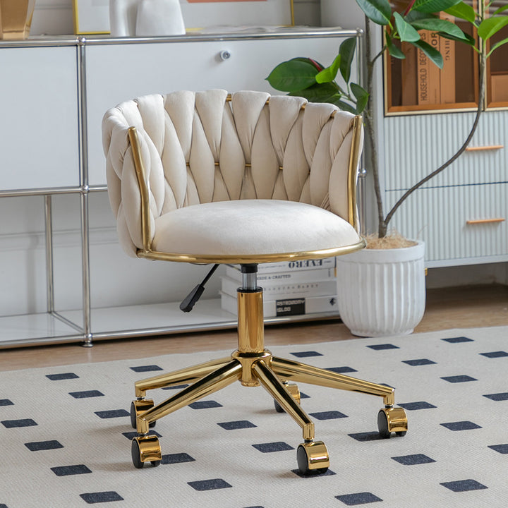 Contemporary Luxury Round Velvet Fabric Adjustable Height Vanity Stool Tufted Backrest For Bedroom
