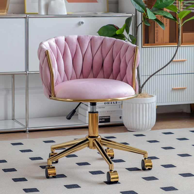 Contemporary Luxury Round Velvet Fabric Adjustable Height Vanity Stool Tufted Backrest For Bedroom
