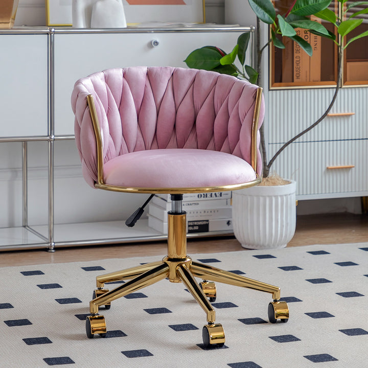 Contemporary Luxury Round Velvet Fabric Adjustable Height Vanity Stool Tufted Backrest For Bedroom