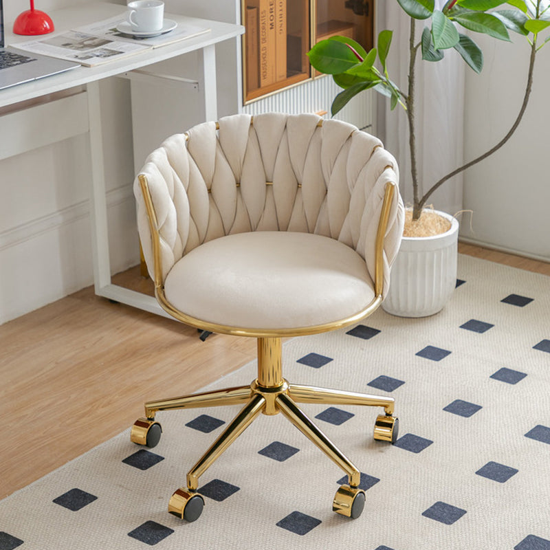 Contemporary Luxury Round Velvet Fabric Adjustable Height Vanity Stool Tufted Backrest For Bedroom
