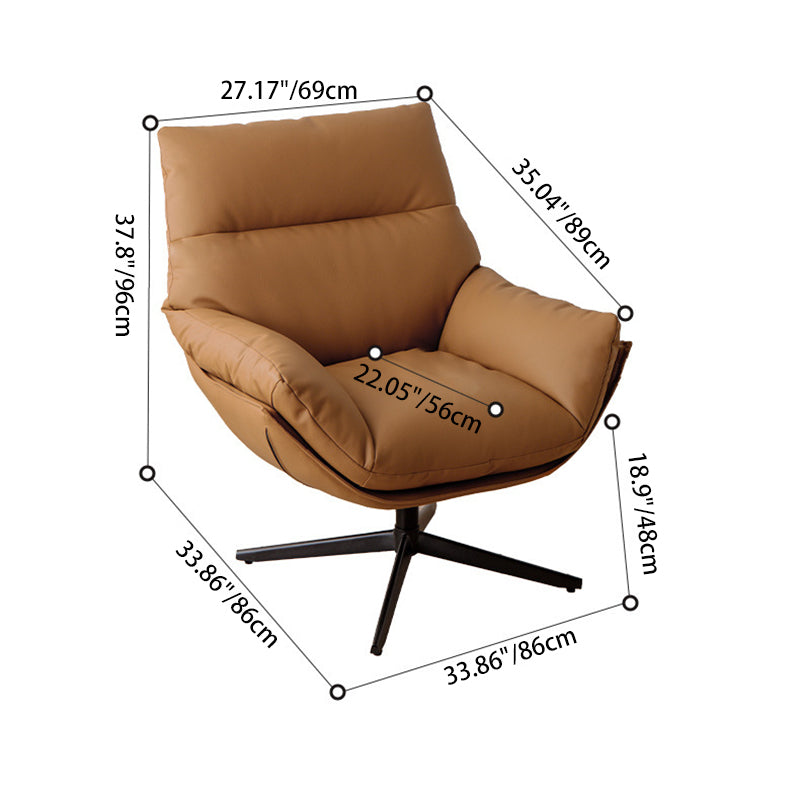 Contemporary Scandinavian Nappa Leather 4-Star Base Swivel Accent Chair Backrest Armrest For Living Room