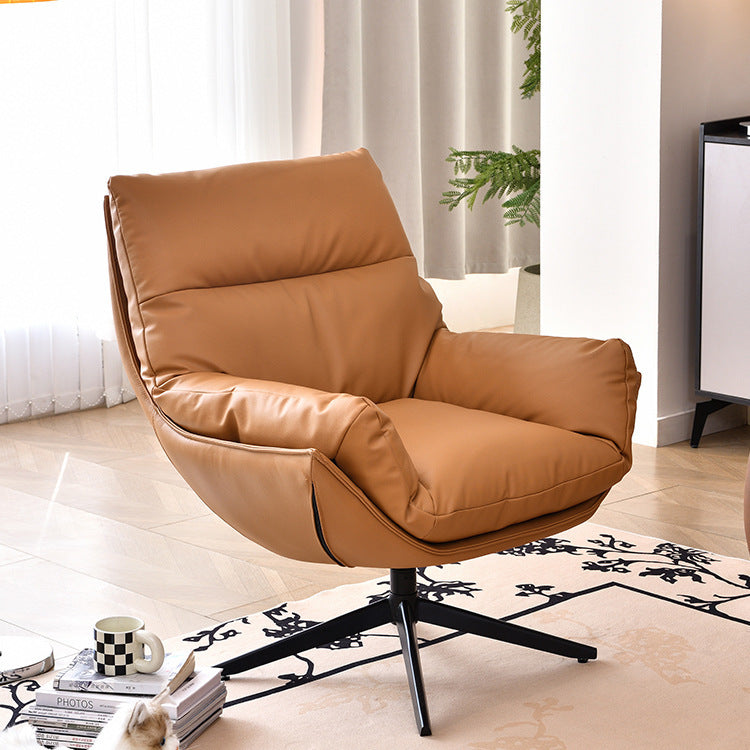 Contemporary Scandinavian Nappa Leather 4-Star Base Swivel Accent Chair Backrest Armrest For Living Room