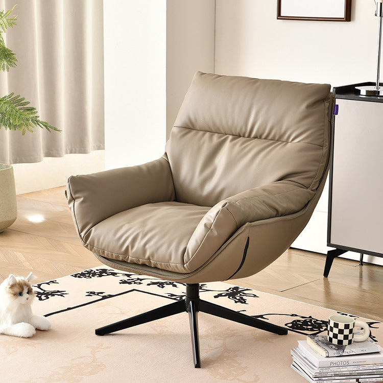 Contemporary Scandinavian Nappa Leather 4-Star Base Swivel Accent Chair Backrest Armrest For Living Room