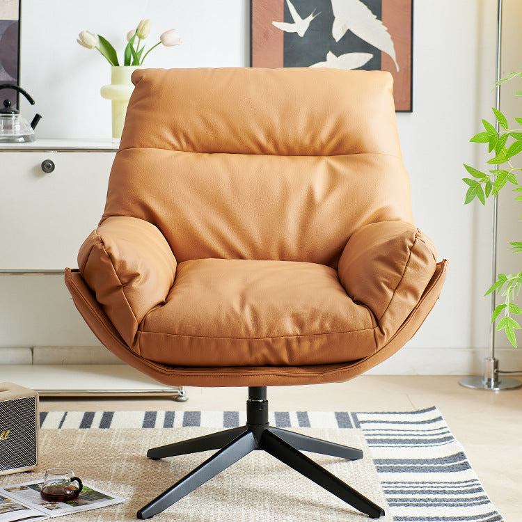 Contemporary Scandinavian Nappa Leather 4-Star Base Swivel Accent Chair Backrest Armrest For Living Room